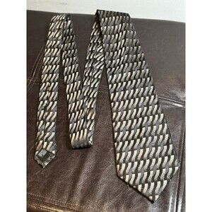 DKNY 100% Silk Necktie Geometric Dark Green Black Blue